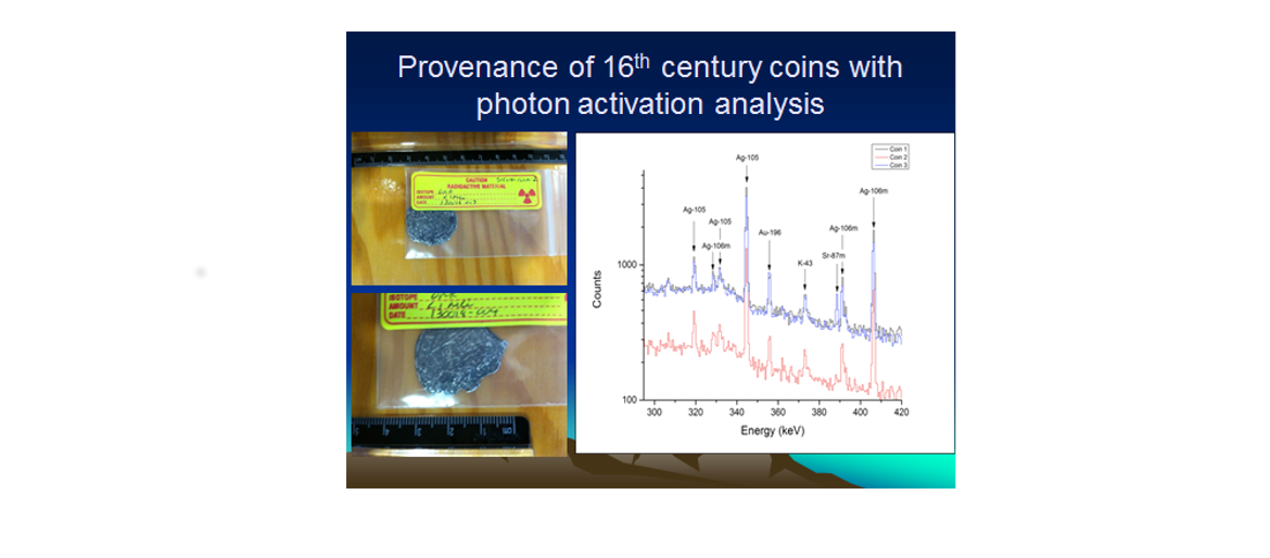 A16th Century coin and a graph with the photon activation analysis with text that says 