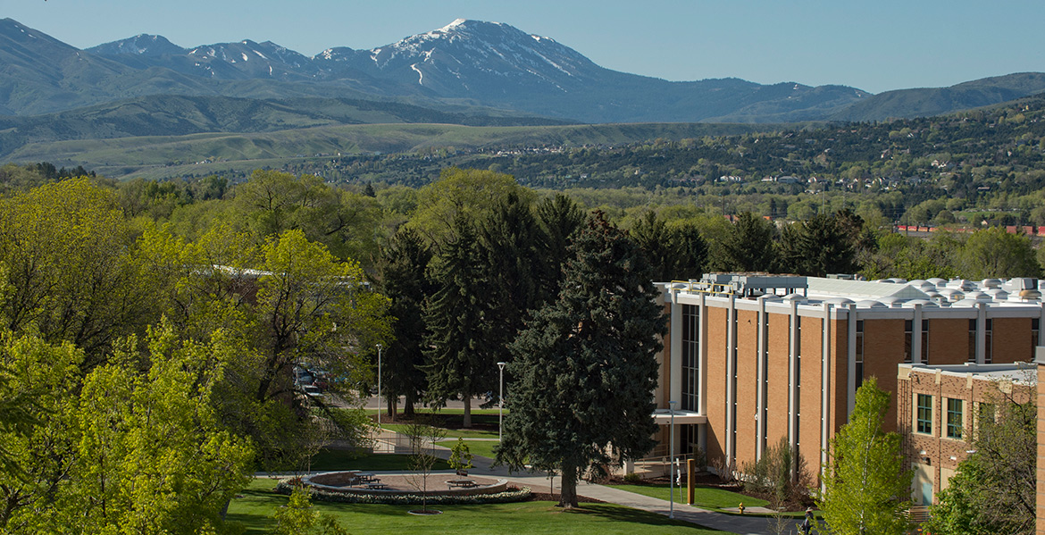 View of ISU Quad and nearby mountains