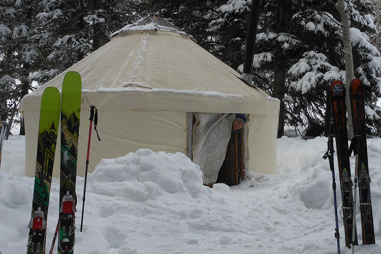 students in a yurt