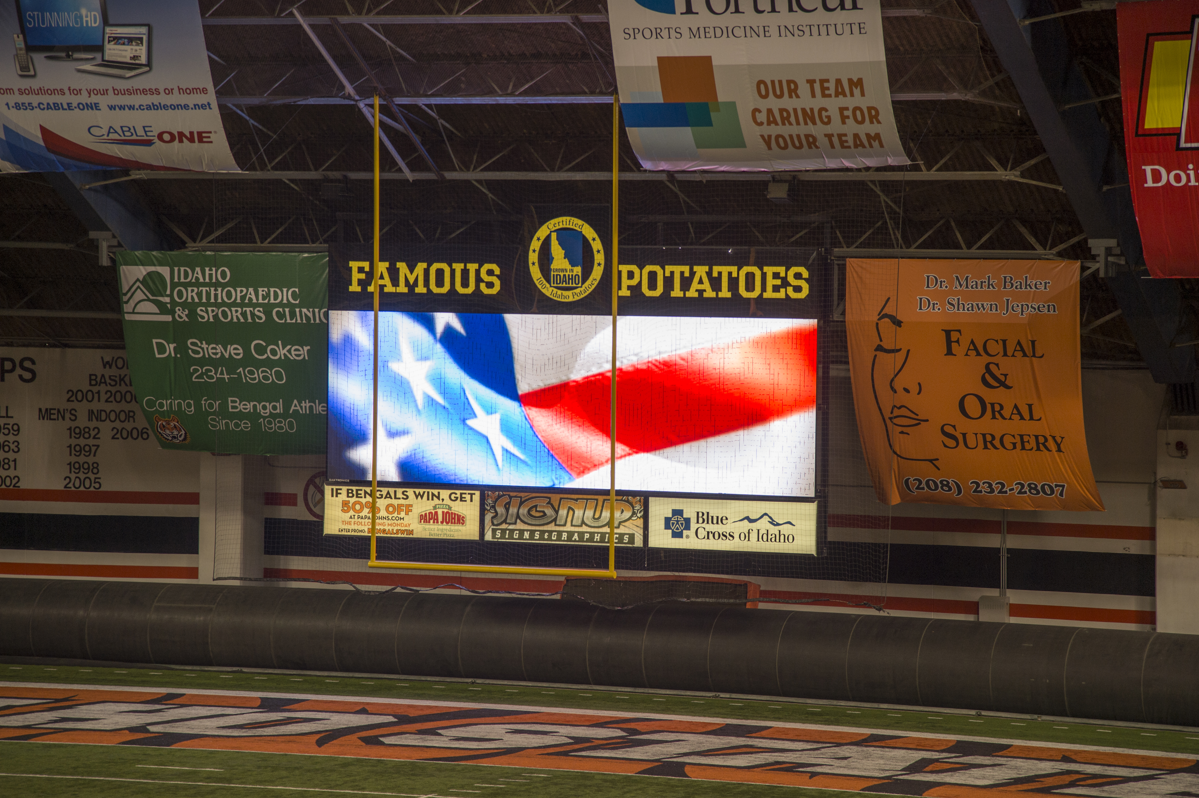 A photo of the new Holt Arena video board.