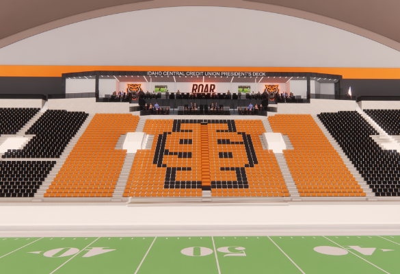 Holt Rendering Image Holt Rendering with black and orange bleachers and IS logo
