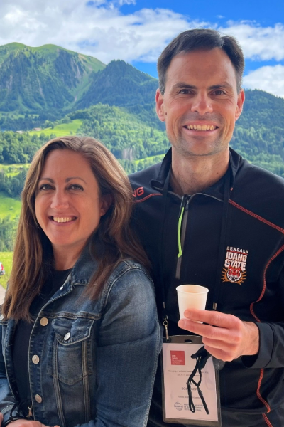 Alex and Brooke Bolinger in front of mountains