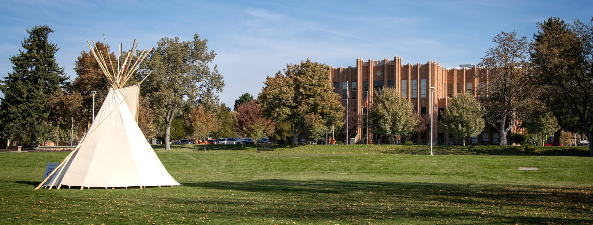 Teepee on Quad with Admin Building