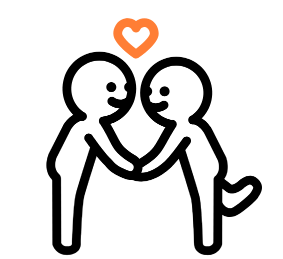 two stick figures holding hands with a heart over their heads