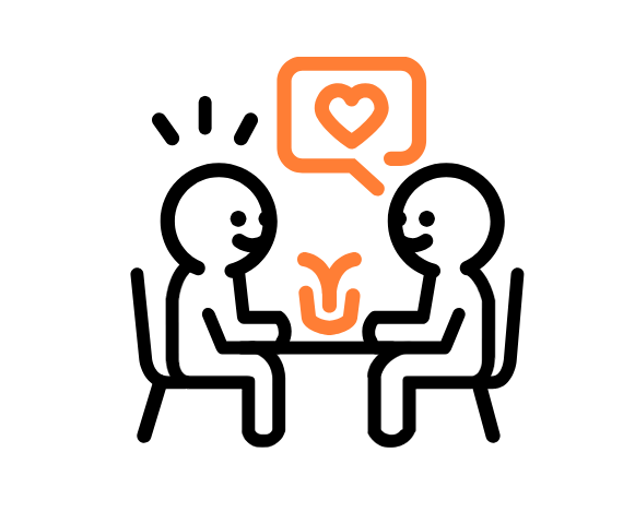 two stick figures at a stick figure table having a conversation