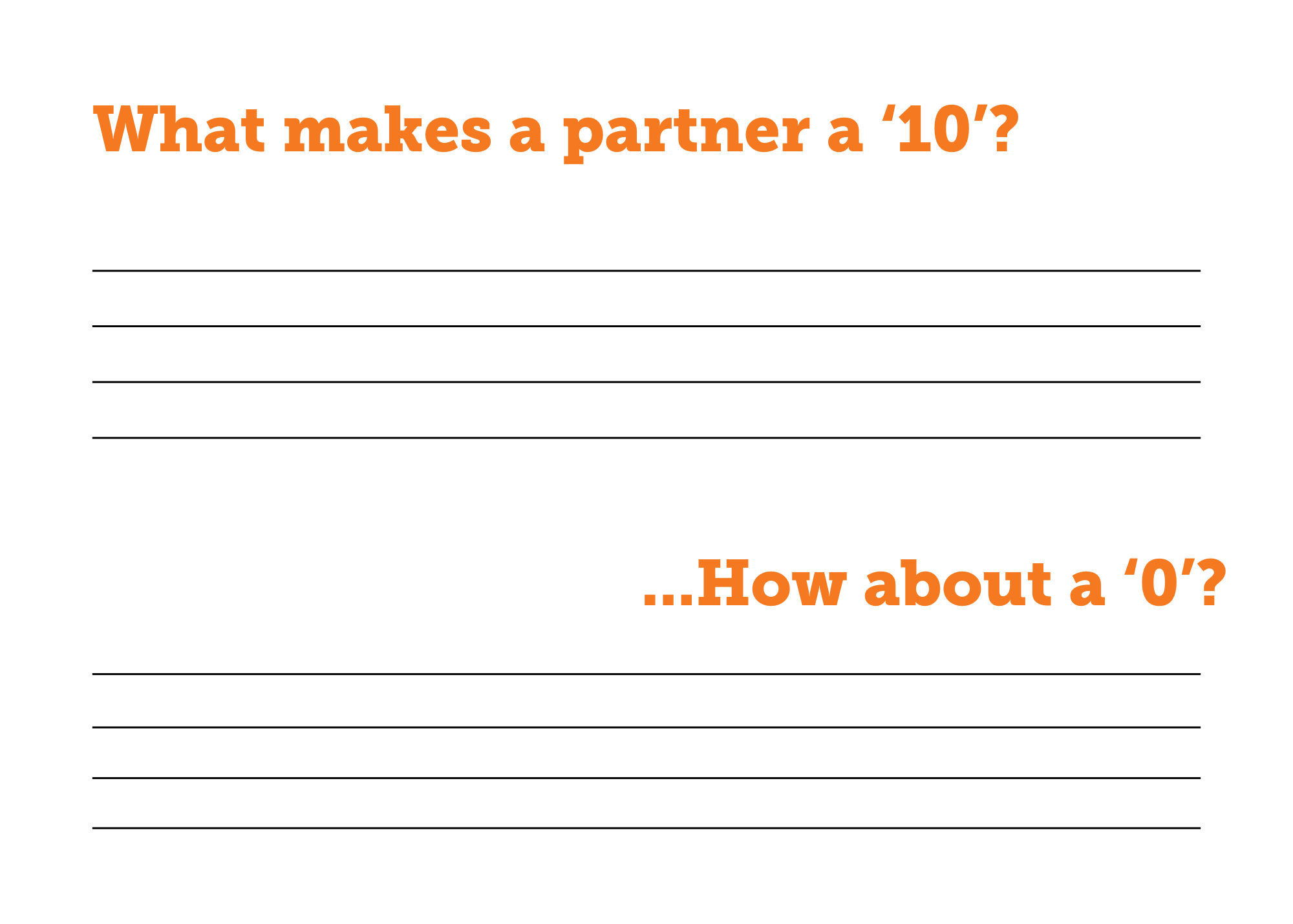 an image of a card with lines asking people to say what makes a partner a 0 or a 10