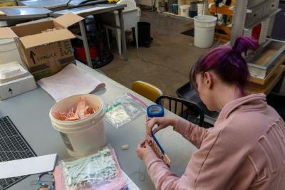 Students work on paper art projects