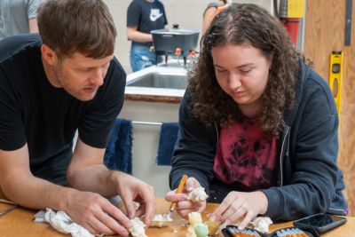 Students work on sculpture art projects