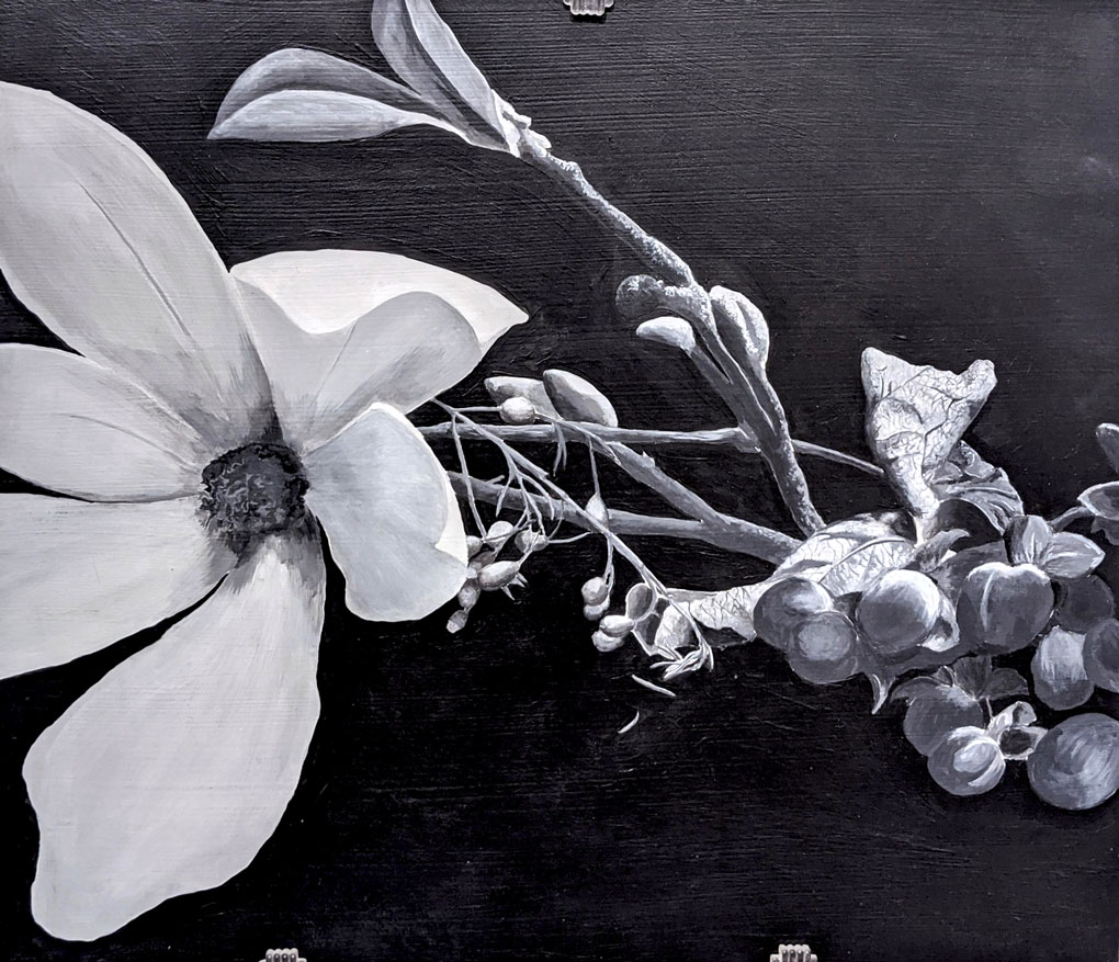 Magnolia - acrylic on wood canvas