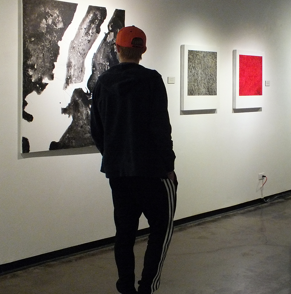 A guest of the gallery viewing the exhibition.