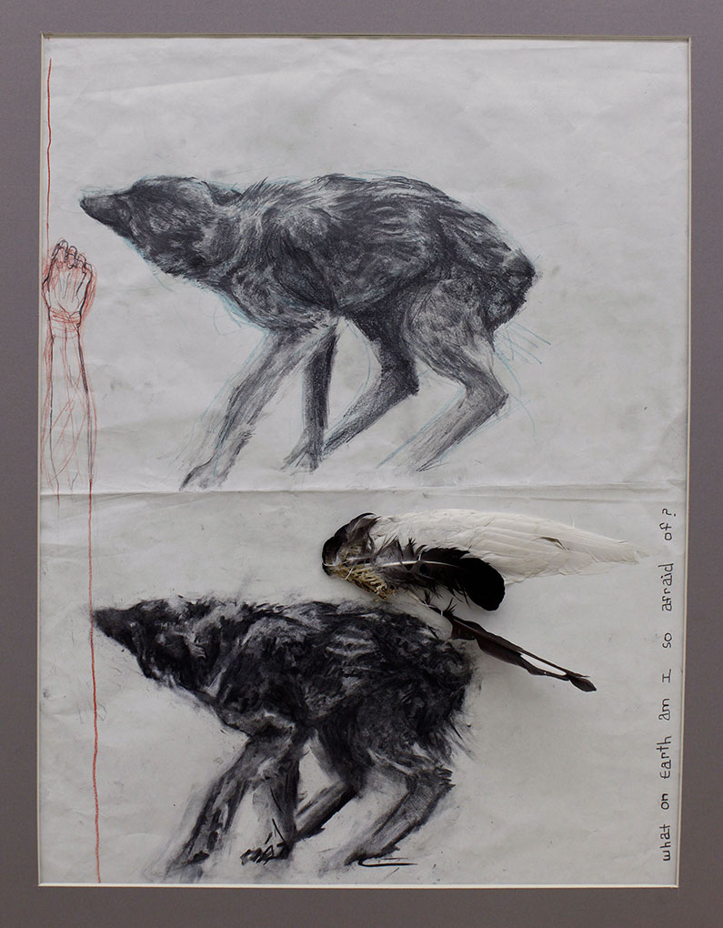 Empathy - graphite, charcoal, bird wing