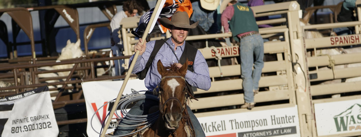 COWBOY ON A HORSE WITH A FLAG