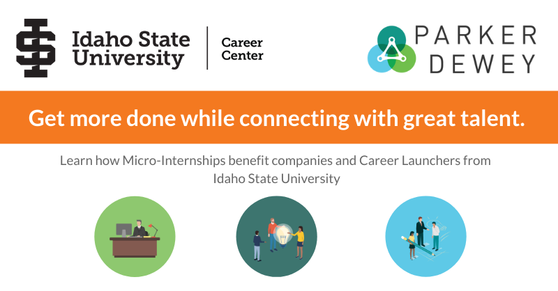 Idaho State University Career Center and Parker Dewey logos with an invitation to learn more about micro internships