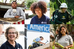 A banner of several AmeriCorps service members doing various activities