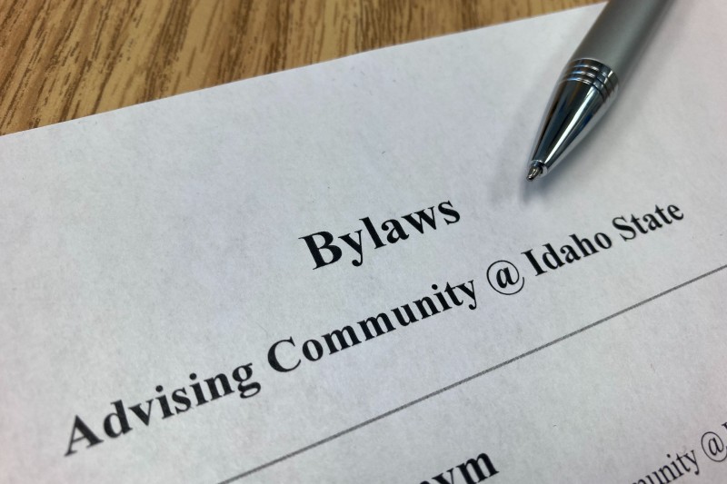 Front page of bylaws document for the Advising Community at Idaho State organization