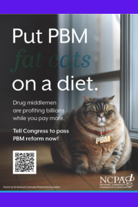 photo of fat cat with text put pbm fat cats on a diet
