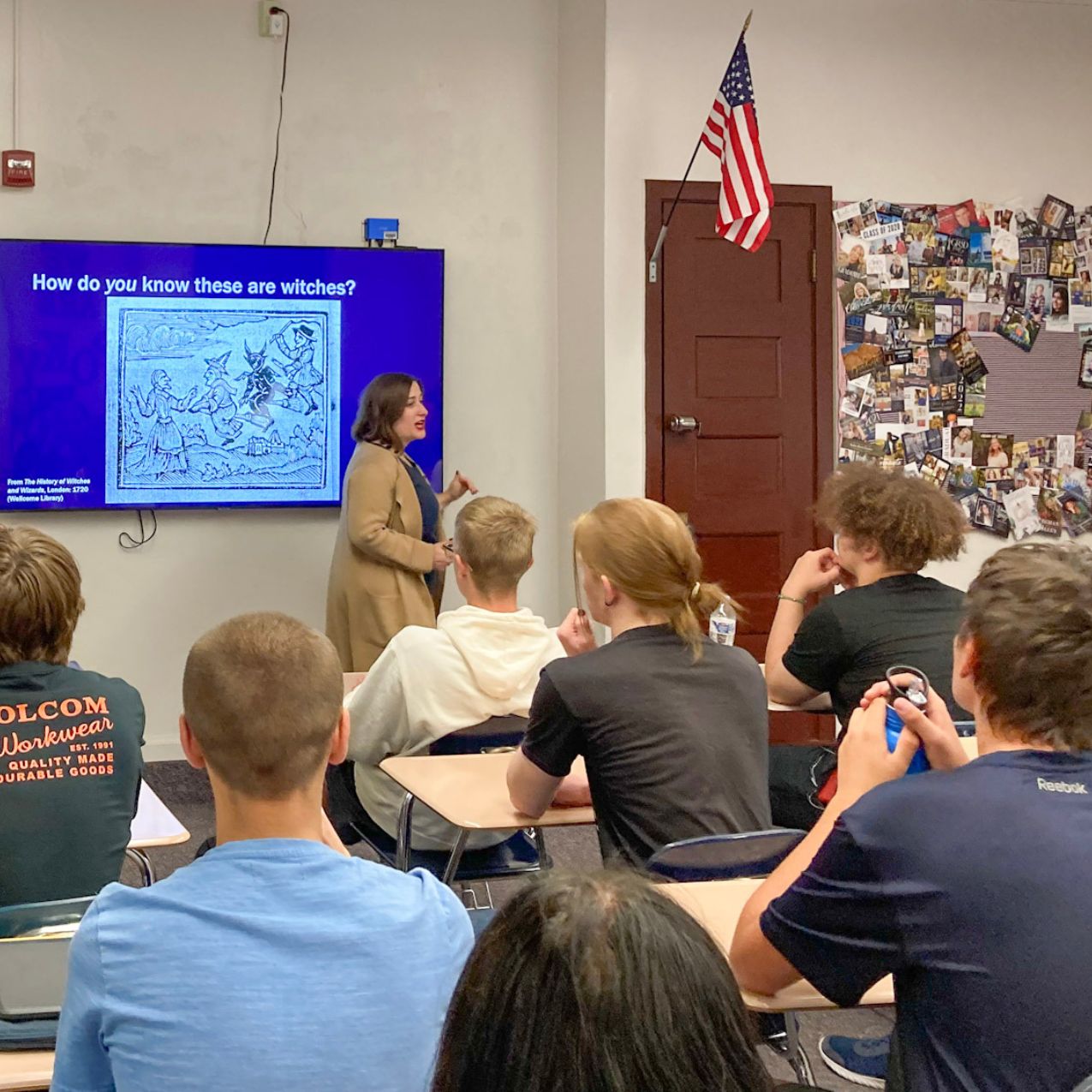Marie Stango, ISU history proffessor gives a presentation about witches to a Pocatello High School History class