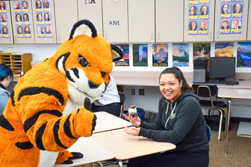 Benny the Bengal and a student 