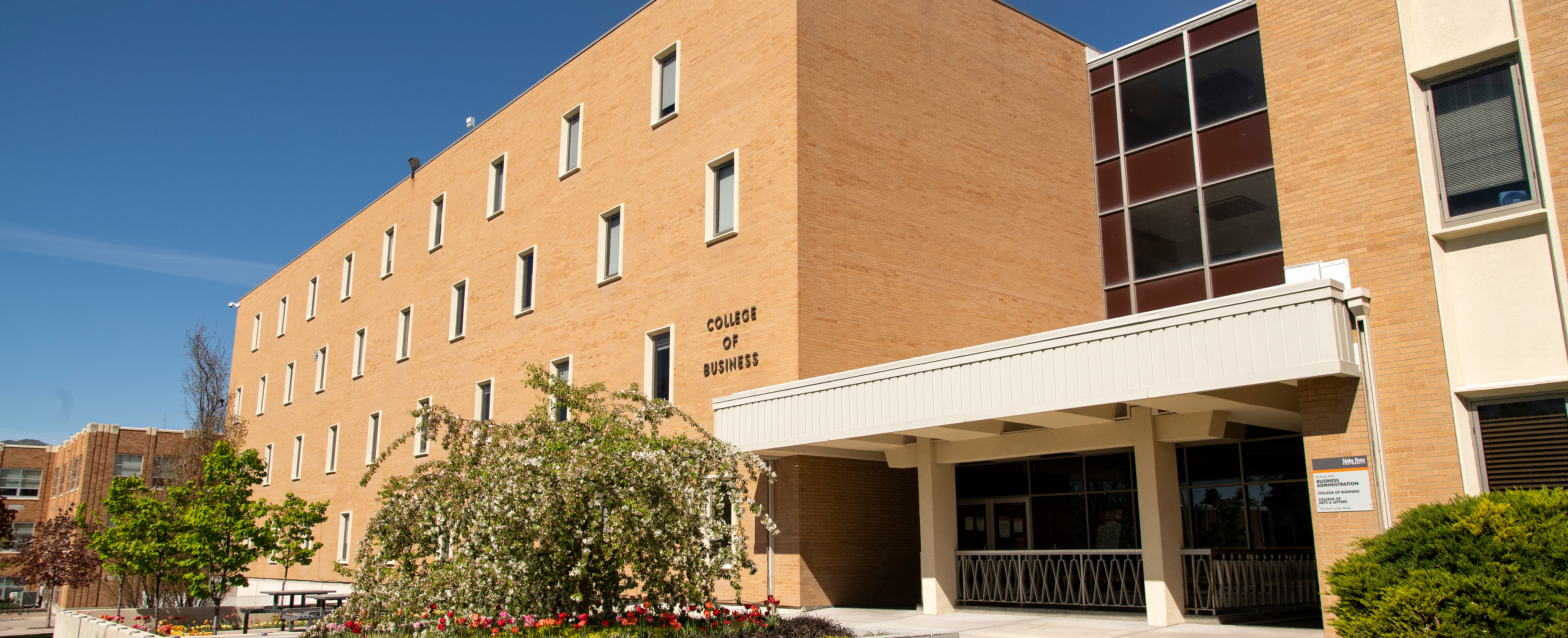 Outside entrance of the College of Business Building