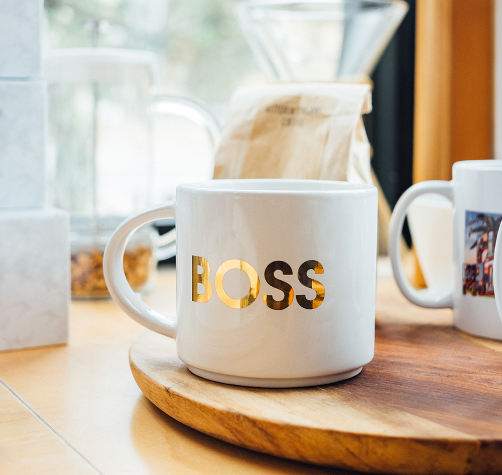 Mug that says BOSS on the front