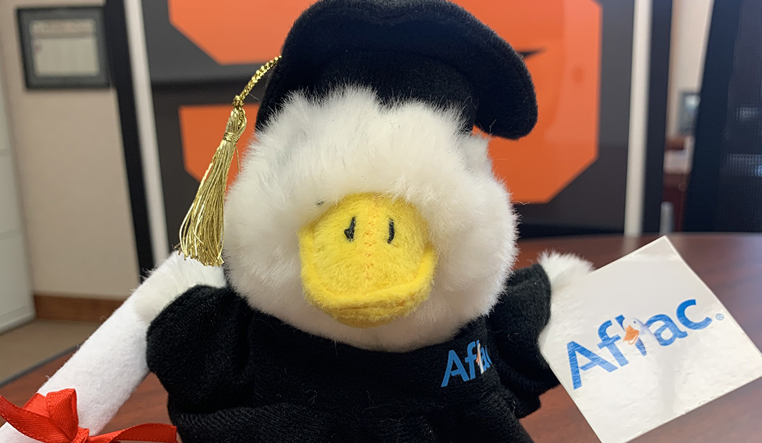 Stuffed animal of a duck for Aflac