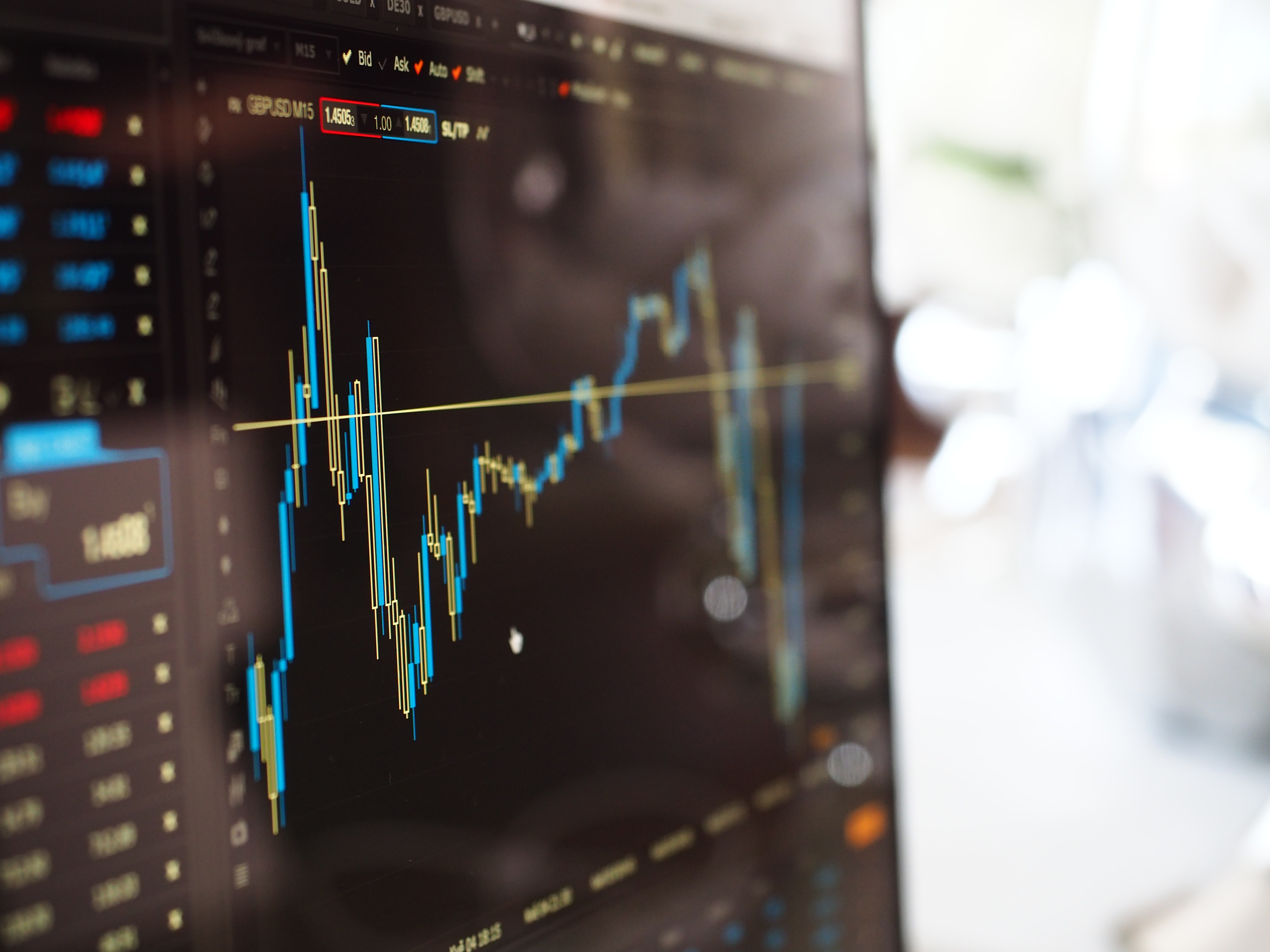 A computer screen showing a stock market graph