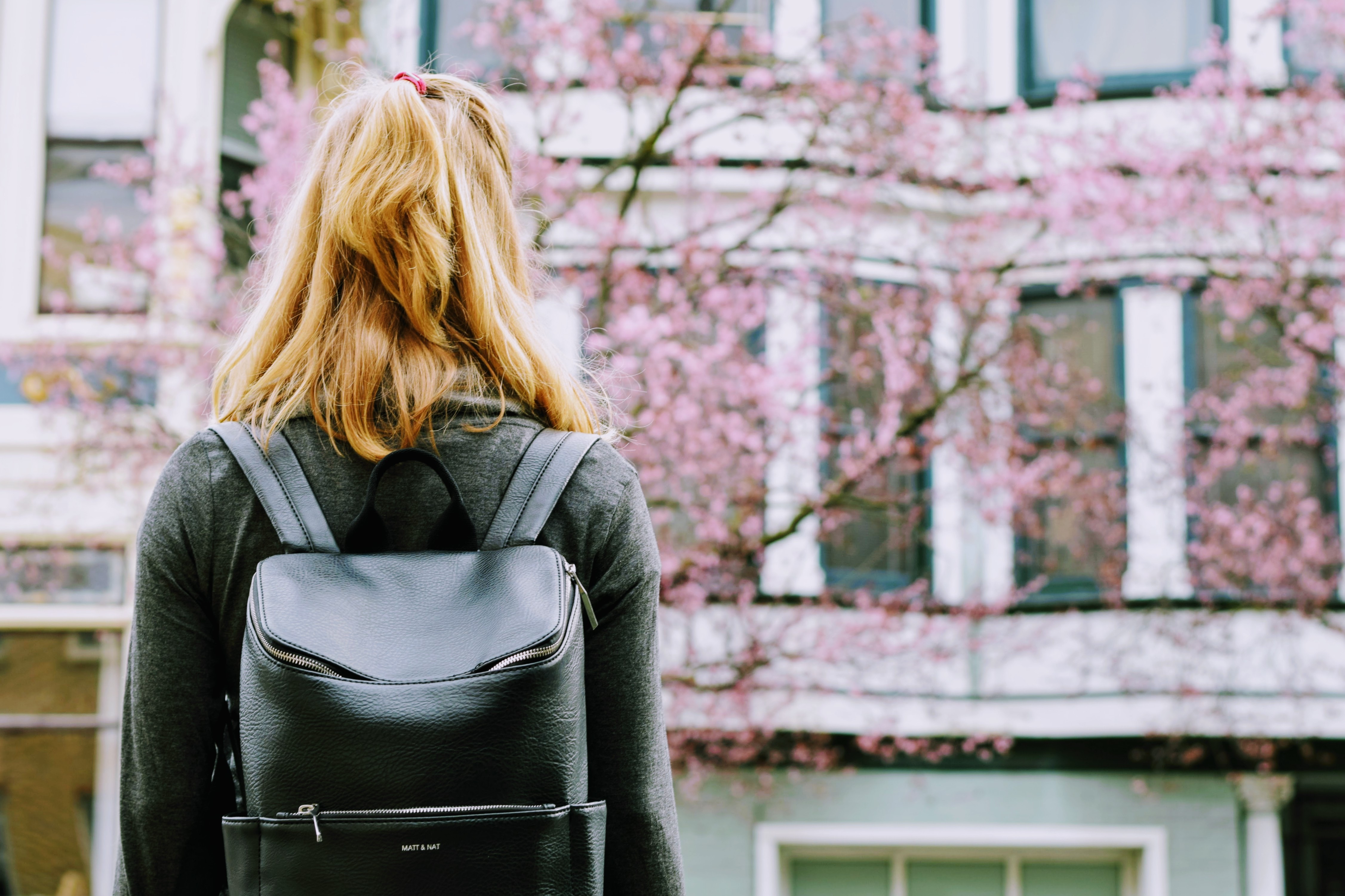 Student outside of a college