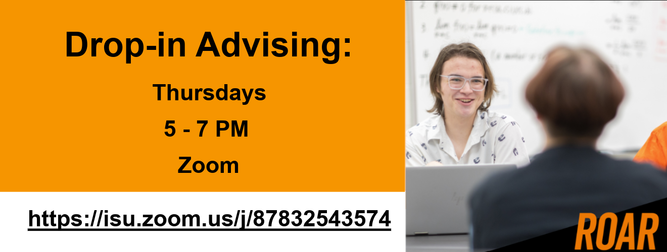 Zoom advising from 5 to 7 pm on thursdays