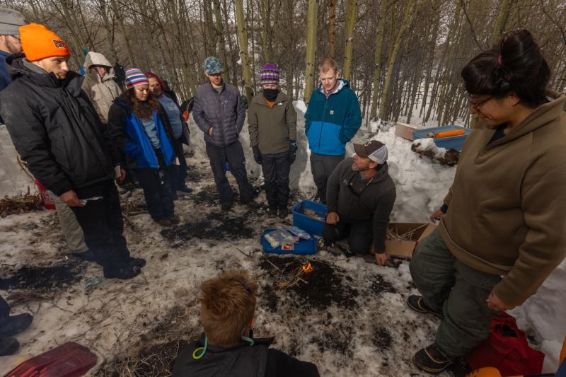 Idaho State University College of Education Outdoor Education degree program. Students learn winter survival skills during a trip to Idaho back country.
