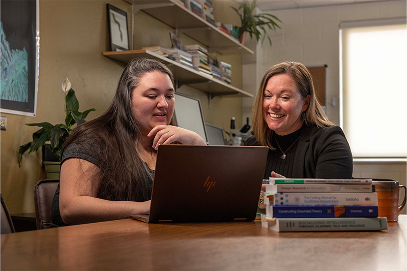 Anna Grinath, associate professor at Idaho State University, and graduate student Calista Gresick in the Biology Teaching and Learning Lab.