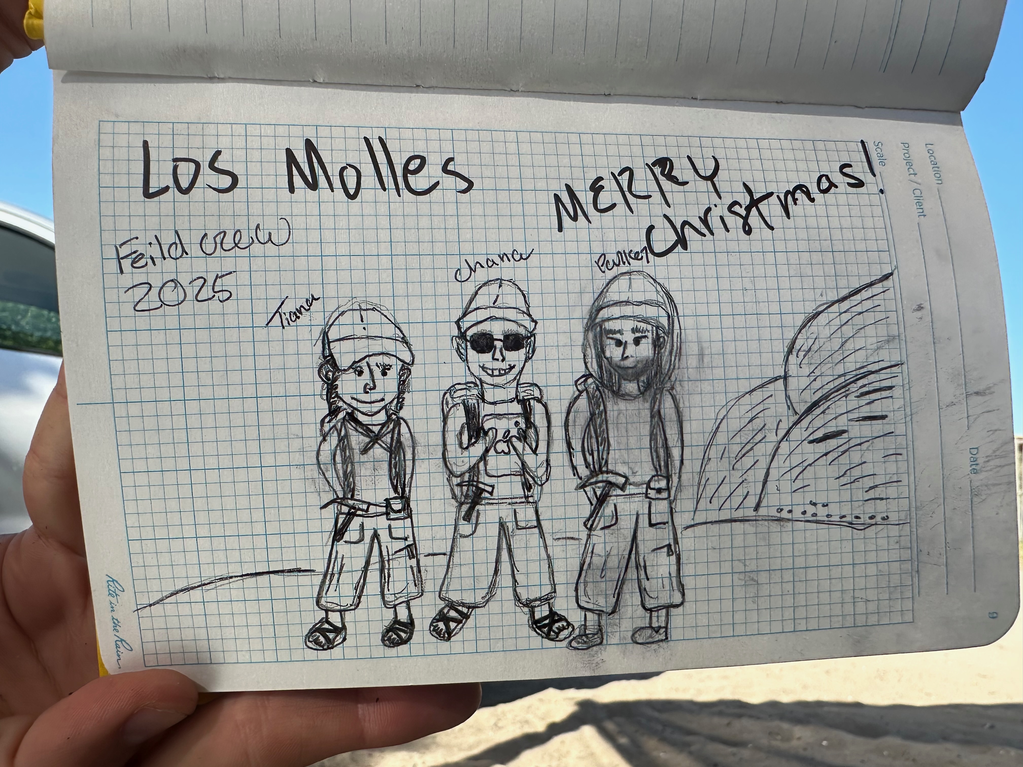 A hand-drawn field notebook sketch titled 