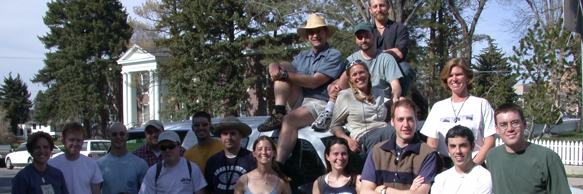 Students around field truck outside of the Geo department