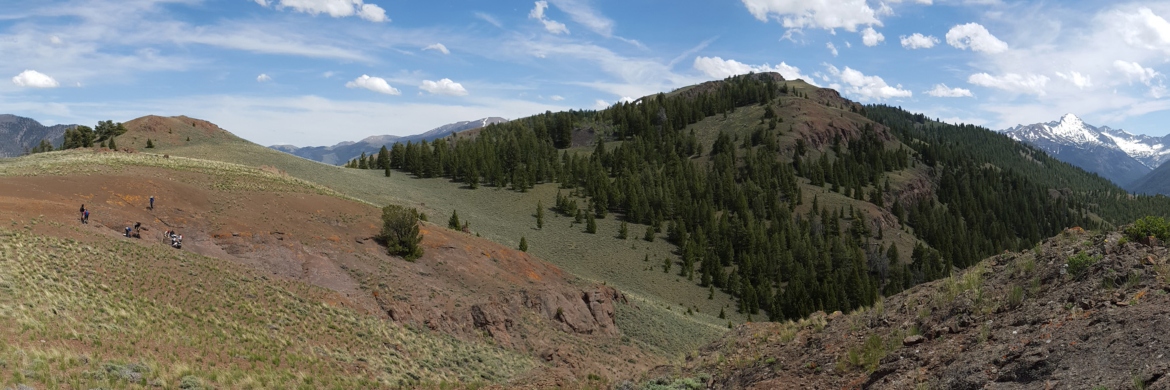 rolling Idaho hills with mountains in the background