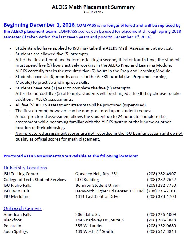 Isu Final Exam Schedule Fall 2022 Aleks Placement Exam | Idaho State University