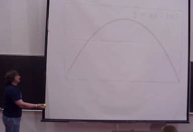 A person standing next to a parabola being projected on a screen