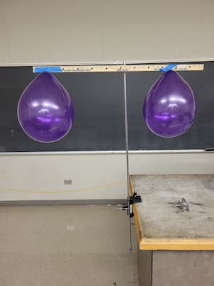 2 balloons attached to a meter stick on opposite sides.