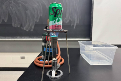A pop can on a bunsen burner