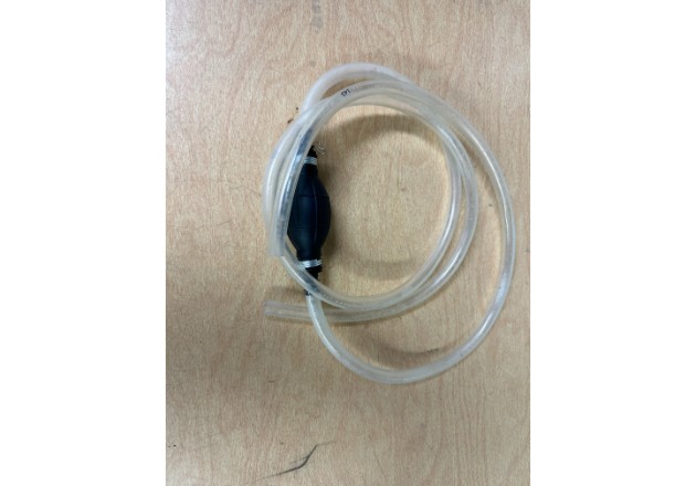 A plastic tube with a black hand pump in the middle