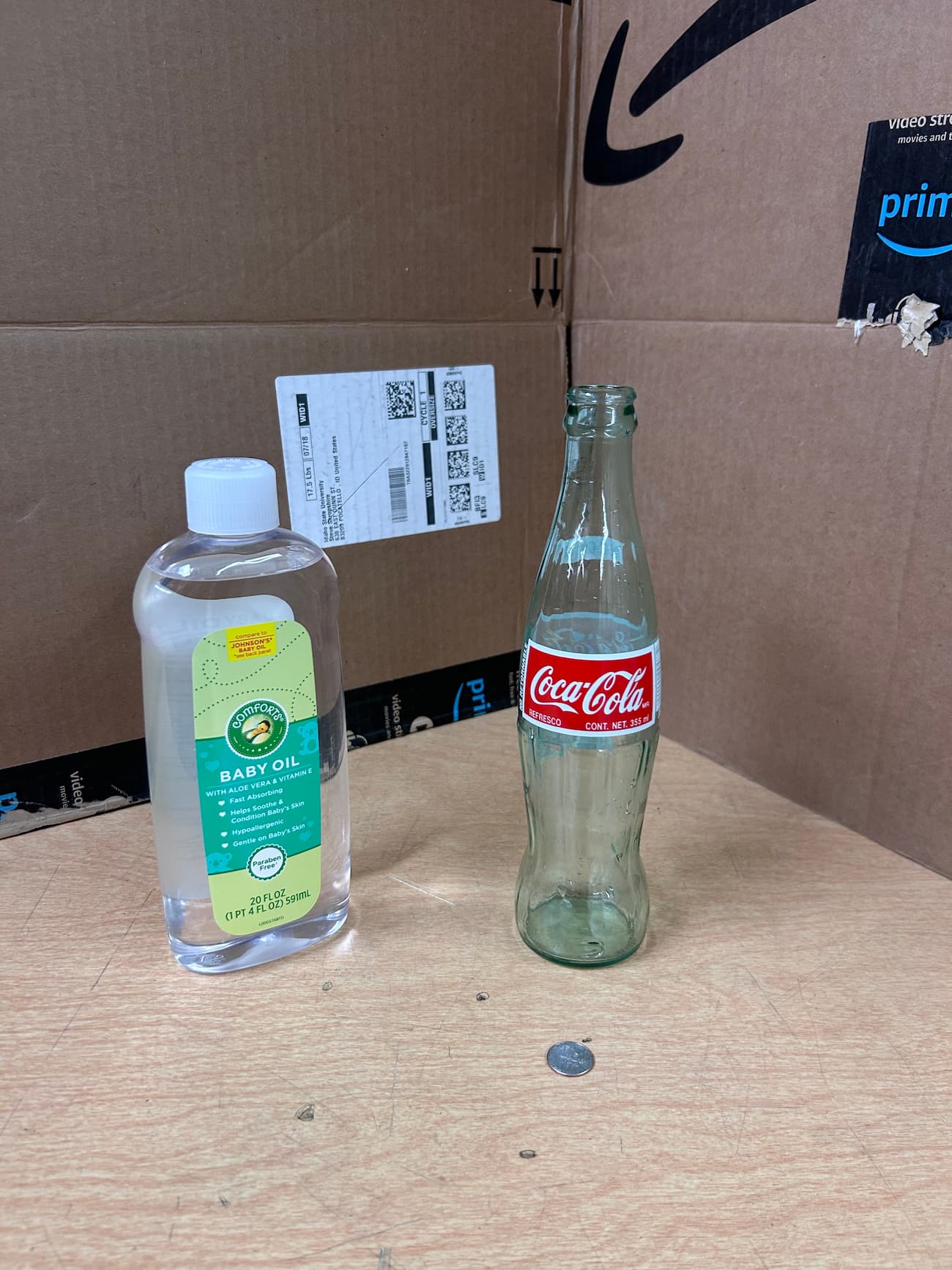Materials for the burping bottle demonstration.