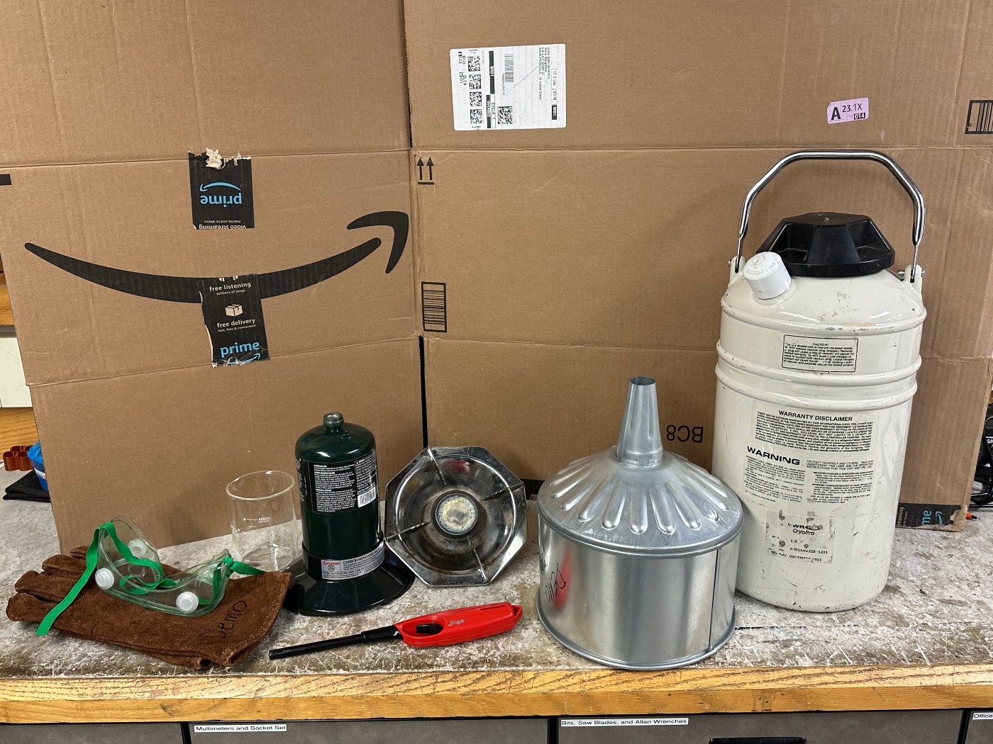 Materials for liquid nitrogen in boiling water demo
