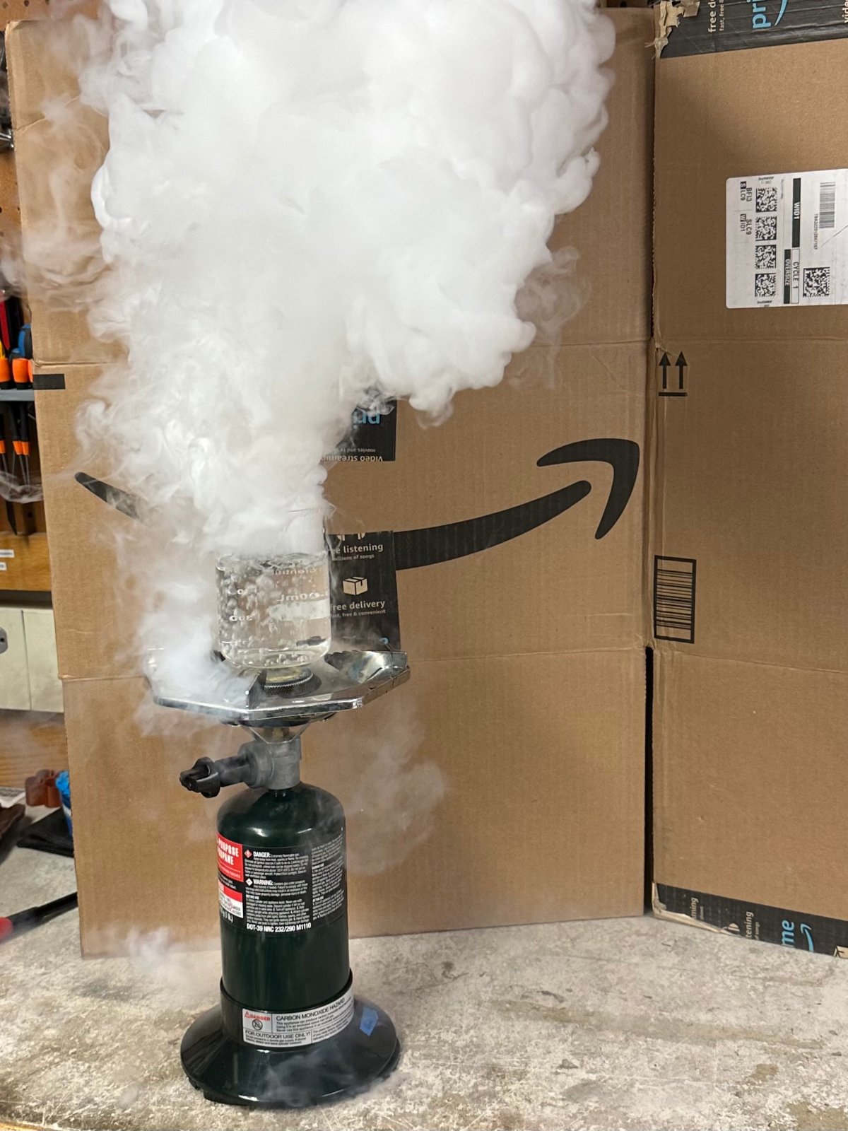 A small cloud produced from liquid nitrogen and boiling water
