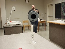 Someone holding a vortex cannon