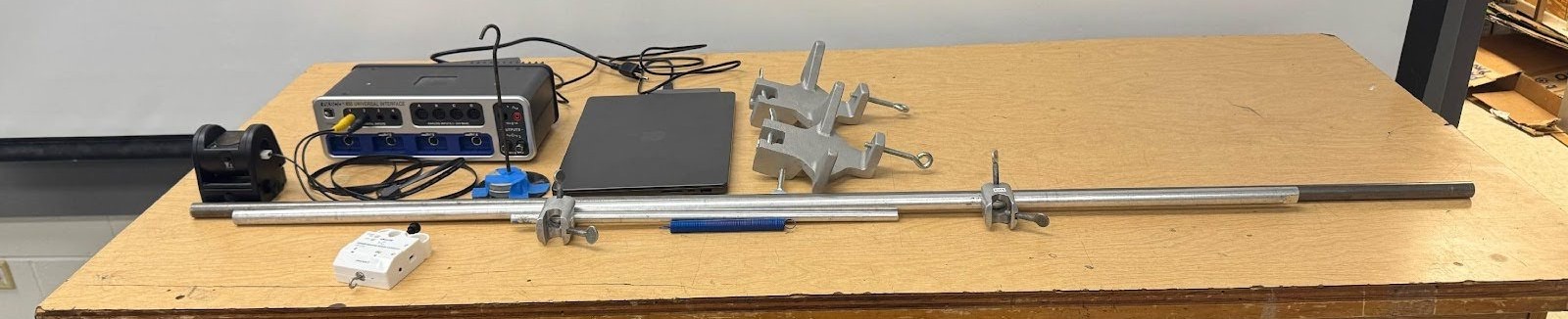 Table with materials for the Mass on Spring Demo