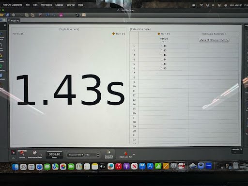 Pasco file displaying the period of the simple pendulum demo.