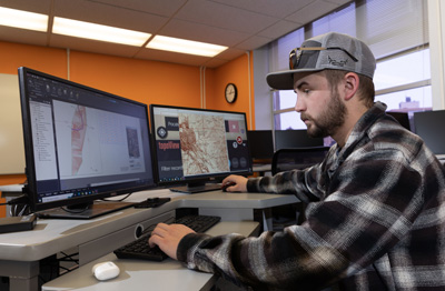 Student working in the Civil Engineering lab