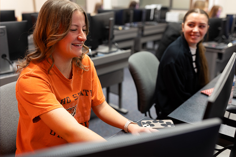 Bookkeeping and Accounting Technology Student working at a computer