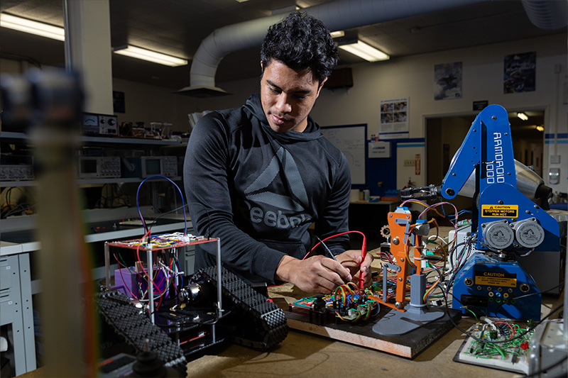 Student working on a project in the Robotics Engineering lab