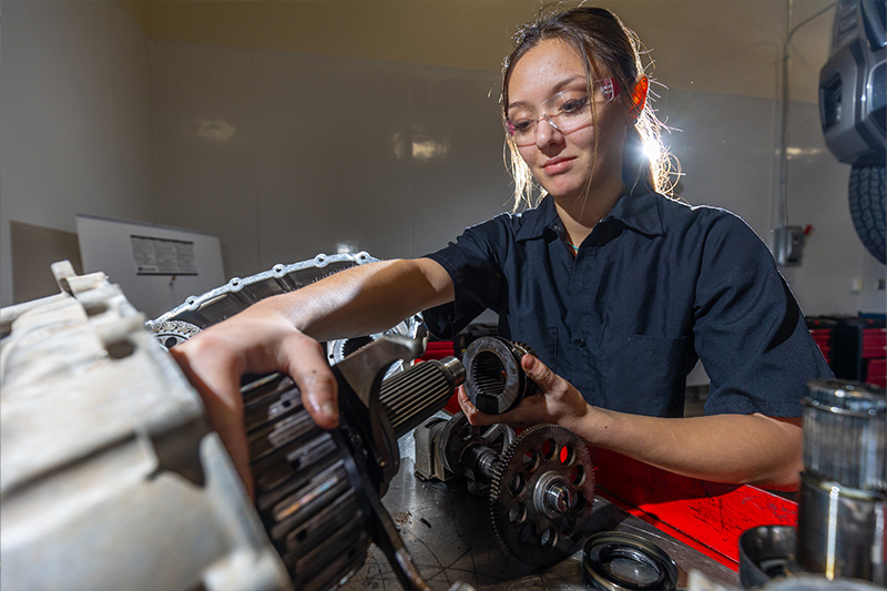 Automotive student working in lab