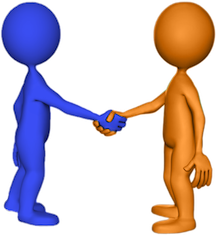 Two Abstract Persons (one colored blue and one colored orange) Shaking Hands