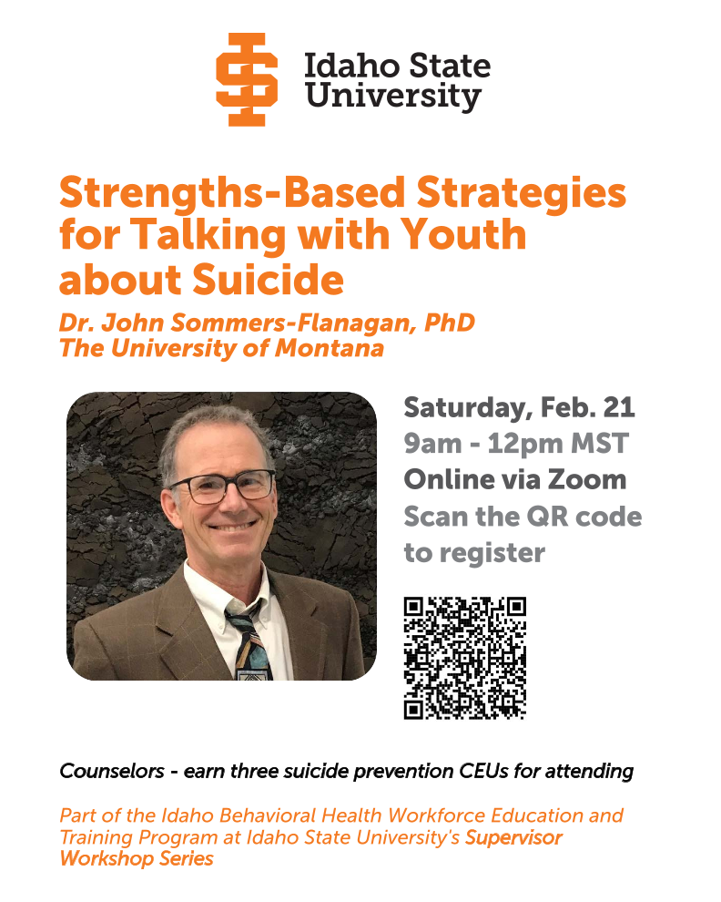 February Workshop IBHWET Working with Suicidal Youth Saturday February 21st, 9am to 12pm.